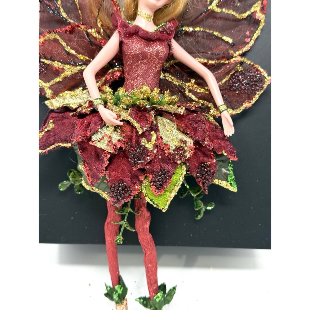 Mark Roberts Fairy Hanging Ornament Fabric Art Doll w/ Flowers & Wings Vintage K - Picture 8 of 12